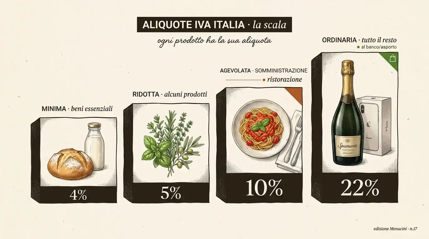 Immagine illustrativa delle aliquote IVA applicate ai vari prodotti alimentari in Italia.