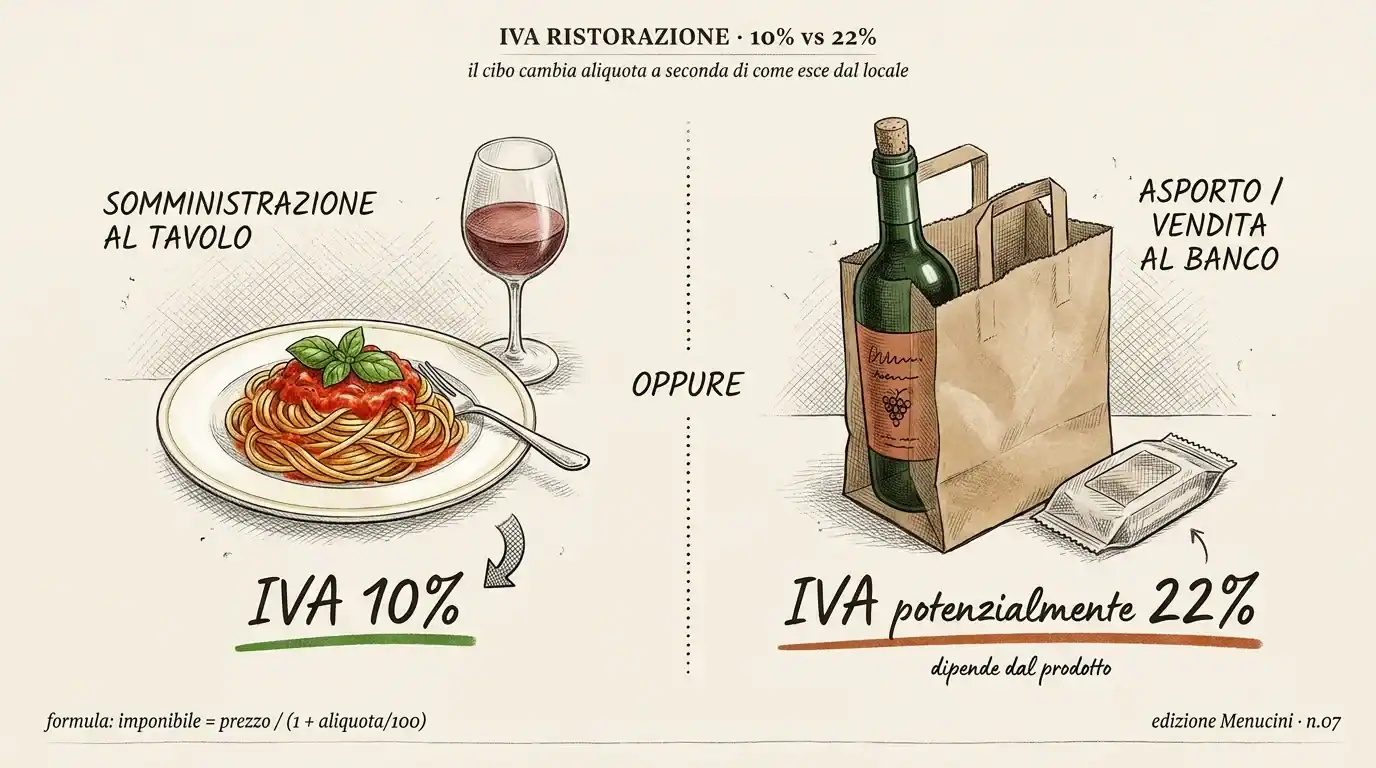 Descrizione di un menu digitale con opzioni di IVA e vendita al banco.