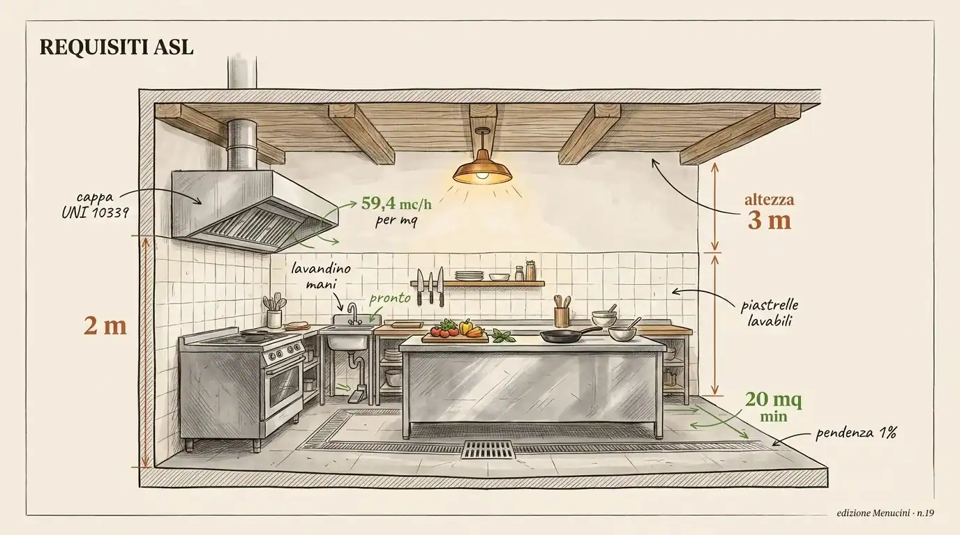 Immagine di una cucina industriale con strumenti e layout dettagliato, ideale per il blog sul design.