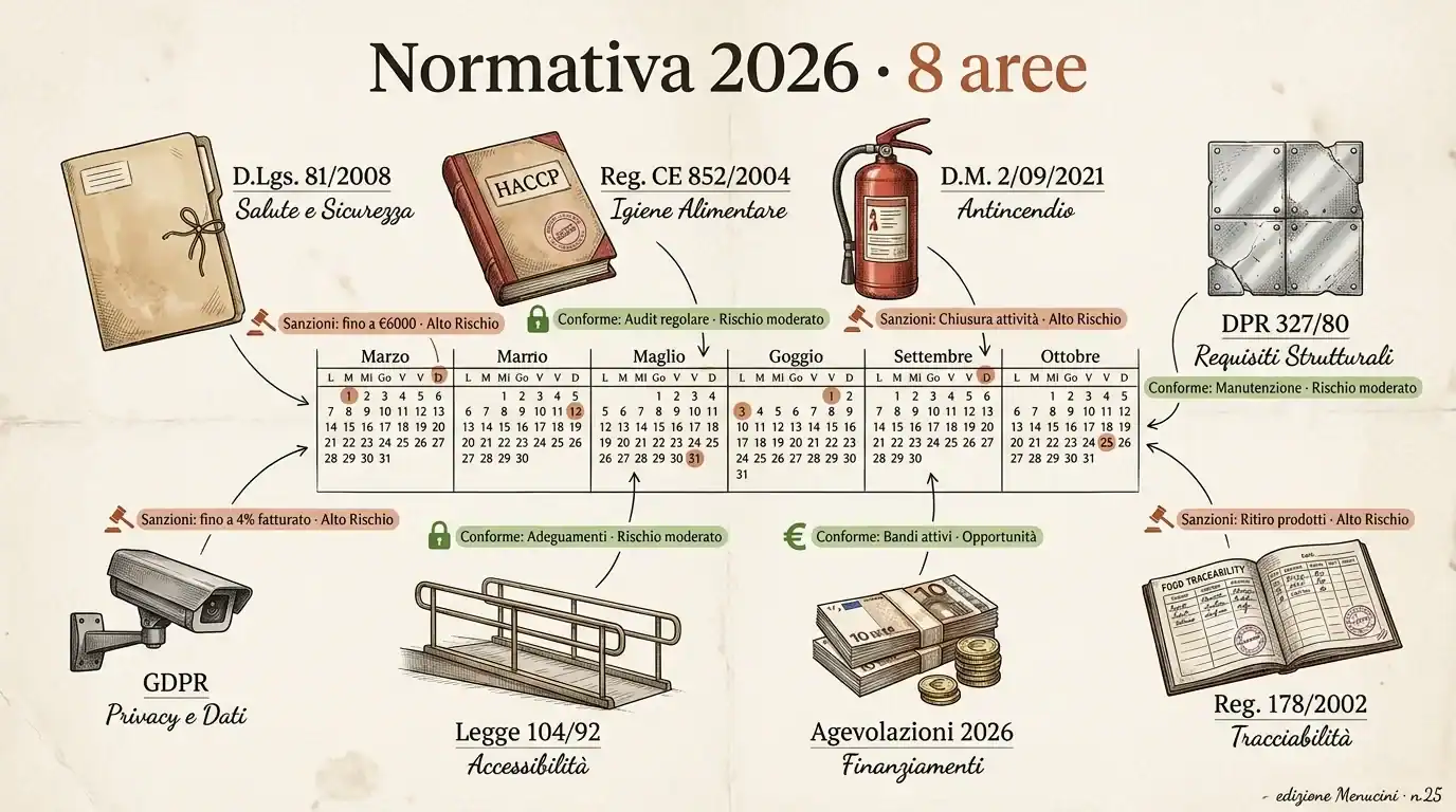 Calendario di sicurezza e conformità per il settore alimentare e digitale.