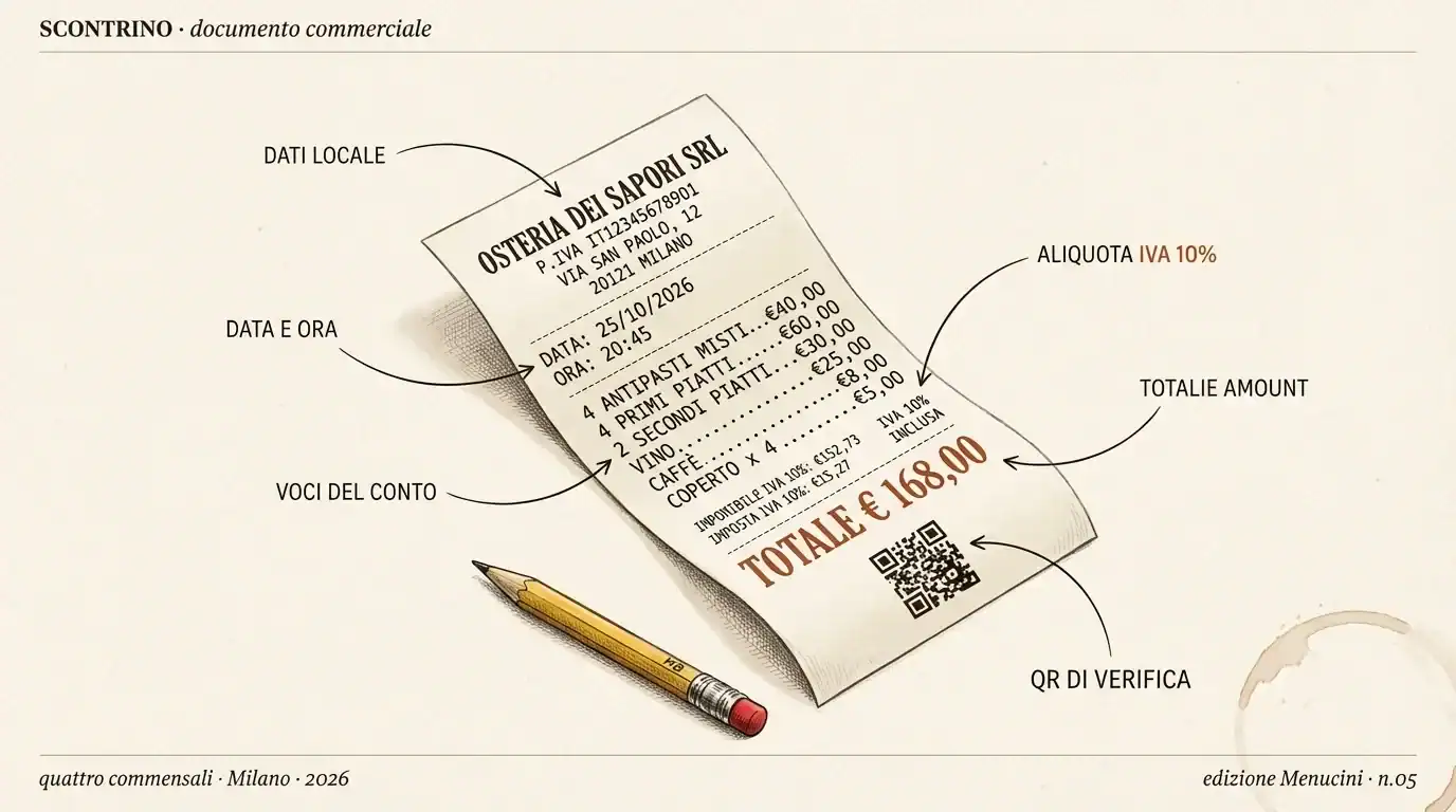 Immagine di un conto ristorante digitale con QR code.